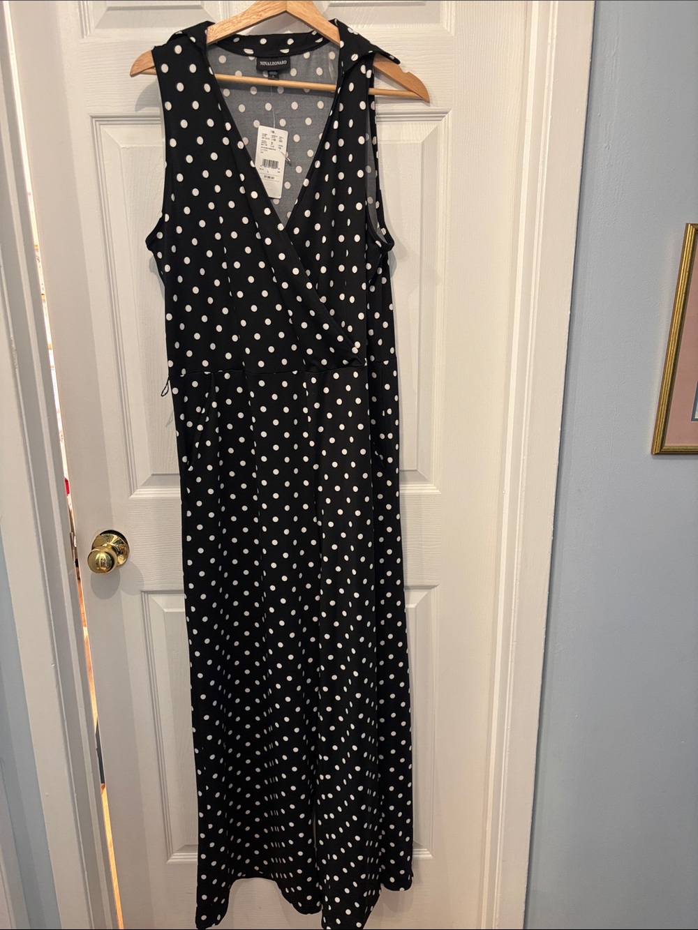 Laura Black and White Polka Dot Sleeveless Wrap Jumpsuit